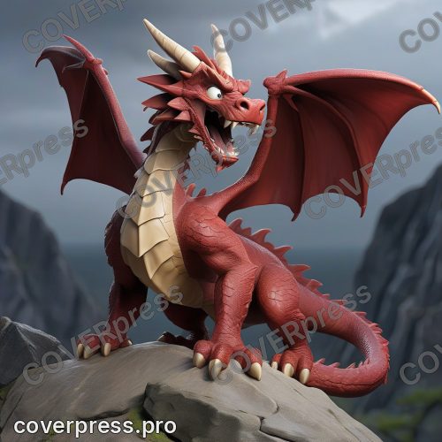 В стиле 3D-Мультфильм: дракончик, с трудом удерживая посылку в одной лапе, медленно и осторожно поднимается