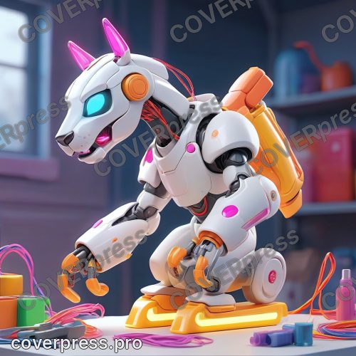 В стиле 3D-Мультфильм: изящная роботизированная рука с высокоточными инструментами аккуратно сшивает яркие