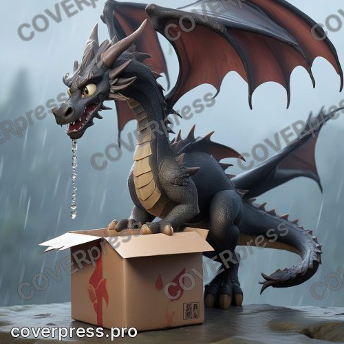 В стиле 3D-Мультфильм: лапа дракончика с острыми коготками в последний момент цепляется за край посылки, которая