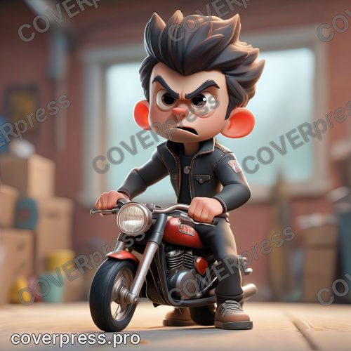 В стиле 3D-Мультфильм: масляные пятна на полу, силуэт мотоцикла в боке