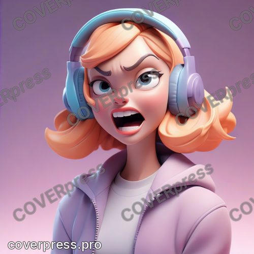 В стиле 3D-Мультфильм: наушники-гигант на подиуме, вокруг парят ноты