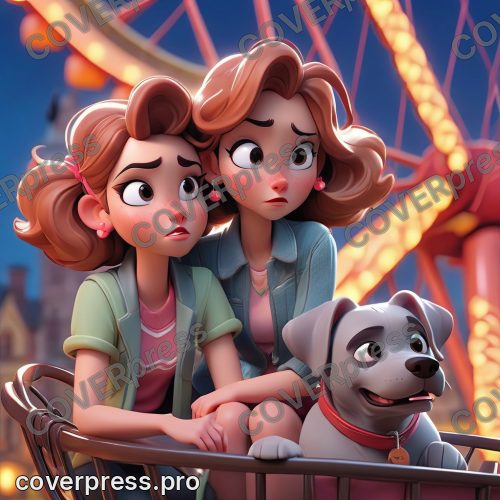 В стиле 3D-Мультфильм: ночной свет. Одна из гондол колеса обозрения находится в верхней точке