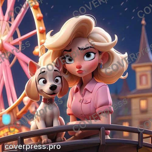 В стиле 3D-Мультфильм: ночной свет. Одна из гондол колеса обозрения находится в верхней точке