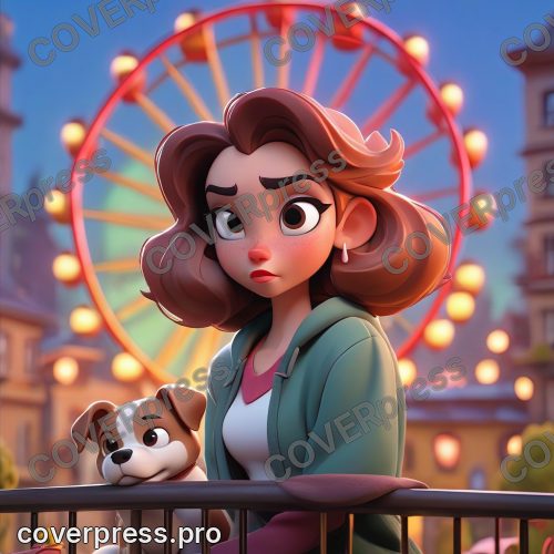 В стиле 3D-Мультфильм: ночной свет. Одна из гондол колеса обозрения находится в верхней точке