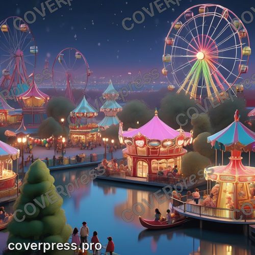 В стиле 3D-Мультфильм: ночной свет. Парк залит огнями