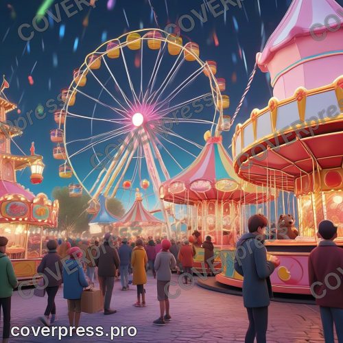 В стиле 3D-Мультфильм: ночной свет. Парк залит огнями
