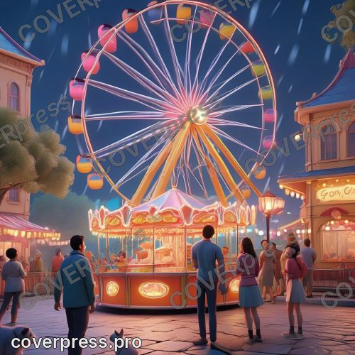 В стиле 3D-Мультфильм: ночной свет. Парк залит огнями