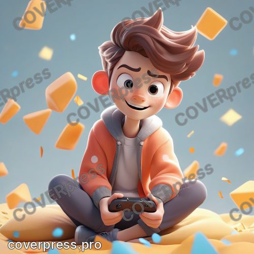 В стиле 3D-Мультфильм: персонаж с геймпадом ликует, конфетти