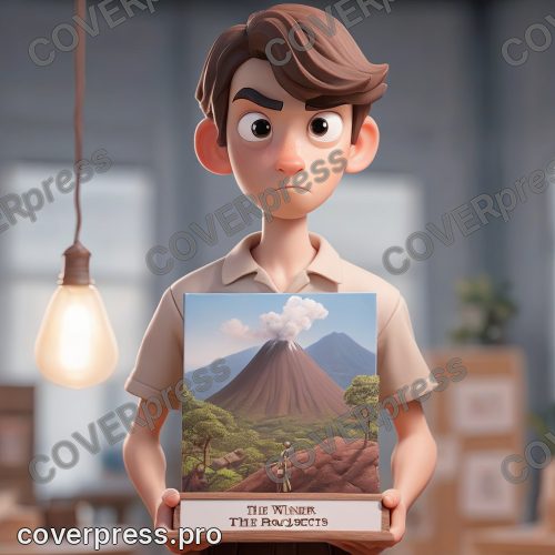 В стиле 3D-Мультфильм: рука подростка держит небольшую, аккуратно сделанную табличку с надписью «Победитель