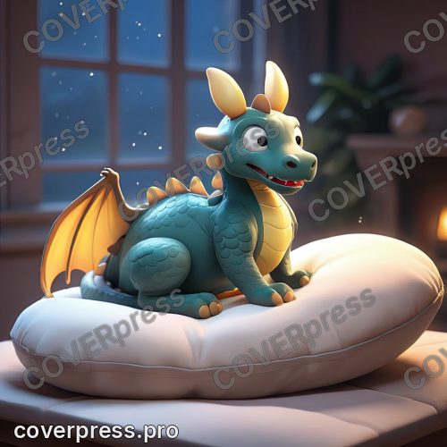 В стиле 3D-Мультфильм: светлячок опускается на подушку-облако, которая теперь лежит на подоконнике
