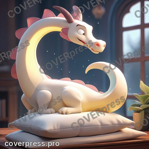 В стиле 3D-Мультфильм: светлячок опускается на подушку-облако, которая теперь лежит на подоконнике