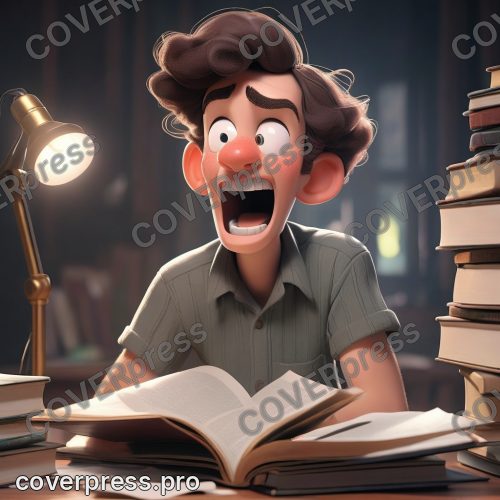 В стиле 3D-Мультфильм: в полумраке комнаты, освещенной только настольной лампой, видно потное лицо подростка