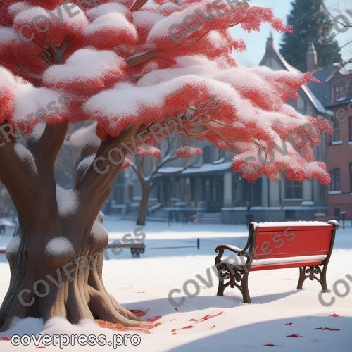 В стиле 3D-Мультфильм: зимний сквер, покрытый толстым слоем искрящегося снега