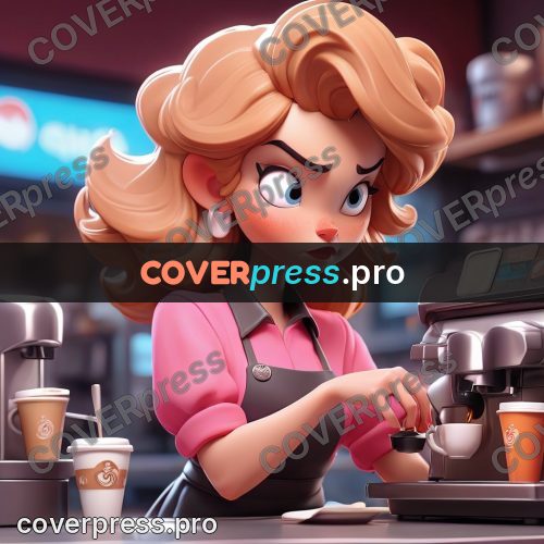 3d character illustration: barista behind a counter