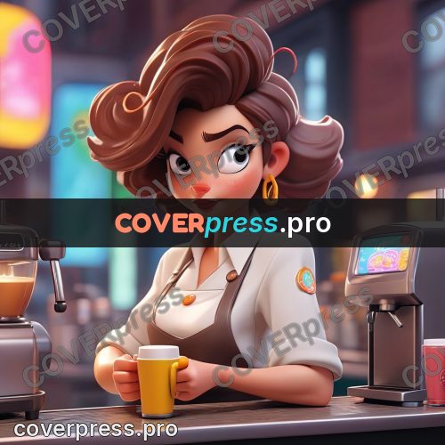 3d character illustration: barista behind a counter