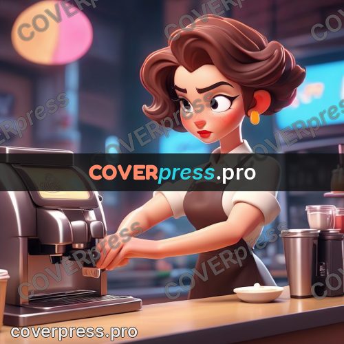 3d character illustration: barista behind a counter