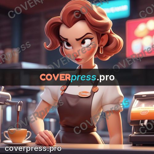3d character illustration: barista behind a counter