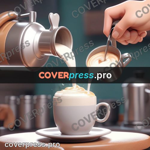 3d character illustration: milk poured into a coffee cup