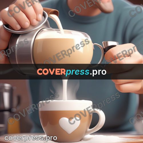 3d character illustration: milk poured into a coffee cup