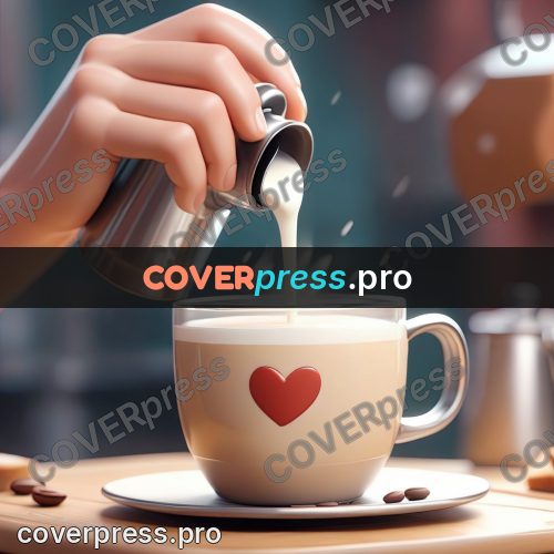 3d character illustration: milk poured into a coffee cup