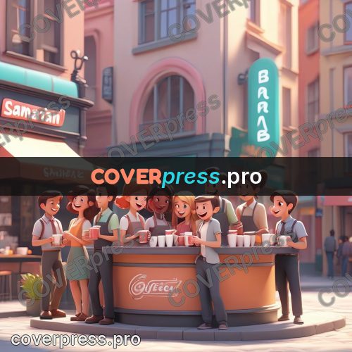 3d character illustration: queue at a coffee kiosk