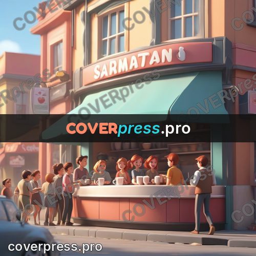 3d character illustration: queue at a coffee kiosk