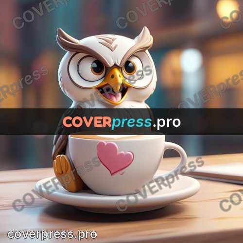 3d character illustration: owl with a cup of coffee