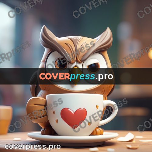3d character illustration: owl with a cup of coffee