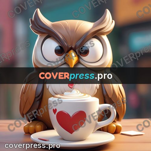 3d character illustration: owl with a cup of coffee