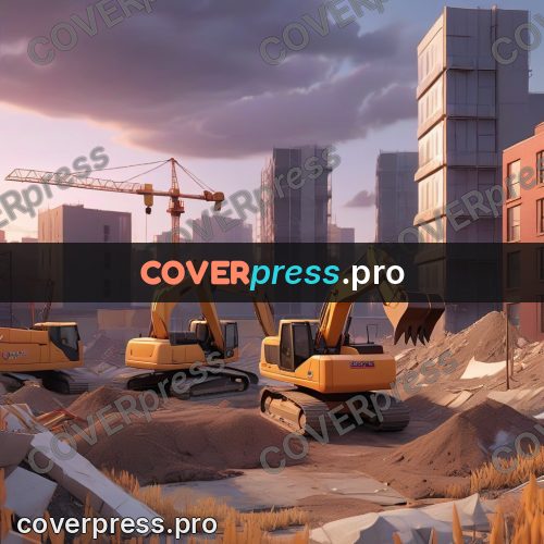 3d character illustration: building site with excavators