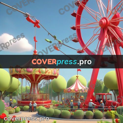 3d character illustration: carousel and a ferris wheel