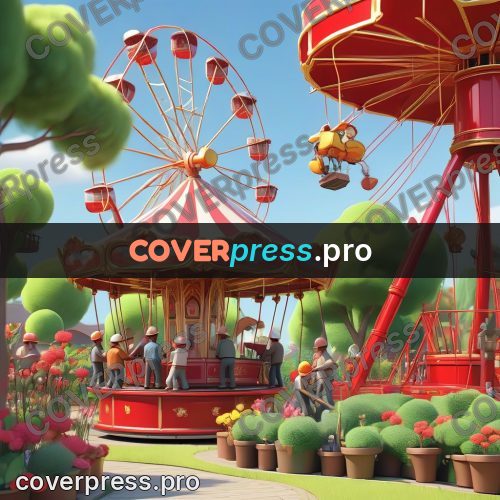 3d character illustration: carousel and a ferris wheel