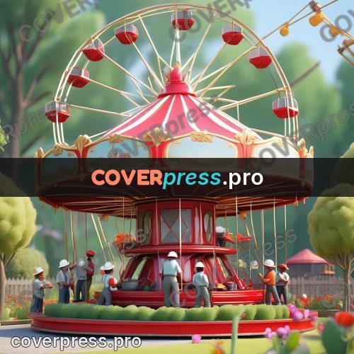 3d character illustration: carousel and a ferris wheel