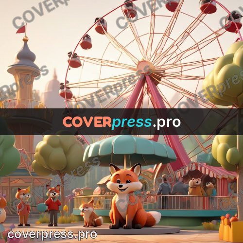 3d character illustration: foxes by a ferris wheel