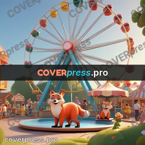 3d character illustration: foxes by a ferris wheel