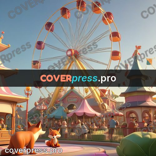 3d character illustration: foxes by a ferris wheel