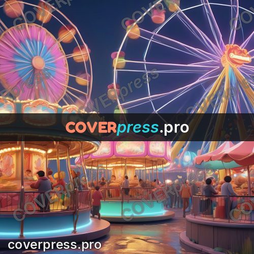 3d character illustration: amusement park at night