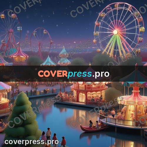 3d character illustration: amusement park at night