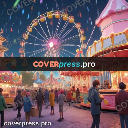 3d character illustration: amusement park at night