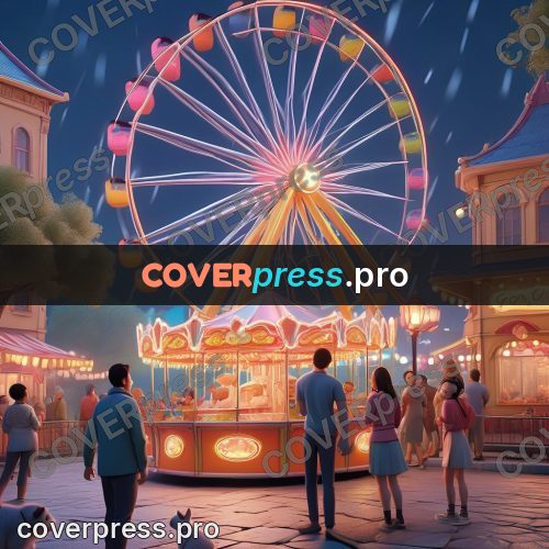 3d character illustration: amusement park at night