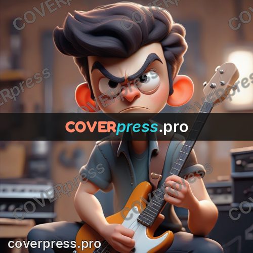3d character illustration: young man with a bass guitar