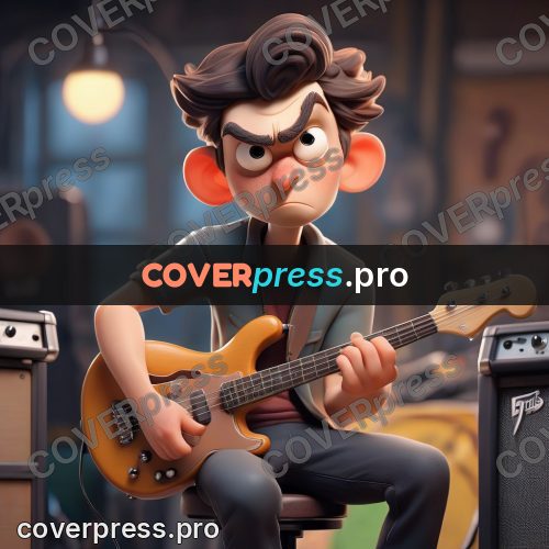 3d character illustration: young man with a bass guitar