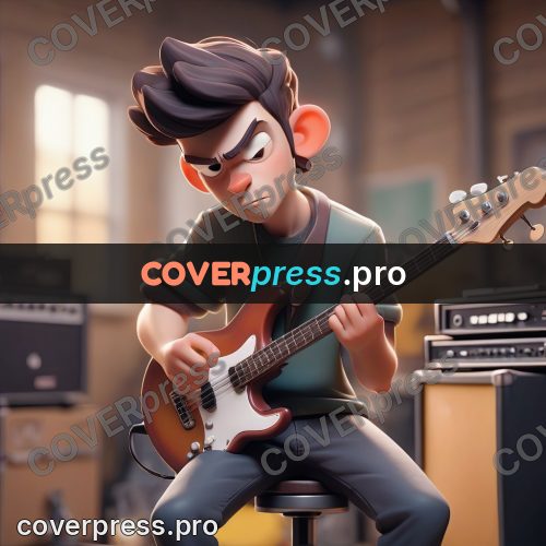 3d character illustration: young man with a bass guitar