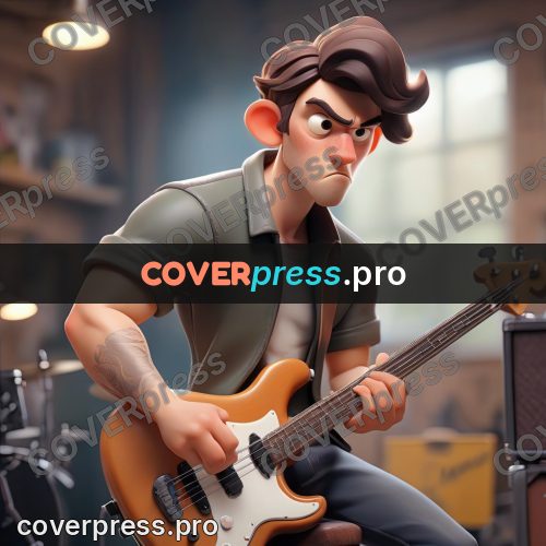 3d character illustration: young man with a bass guitar