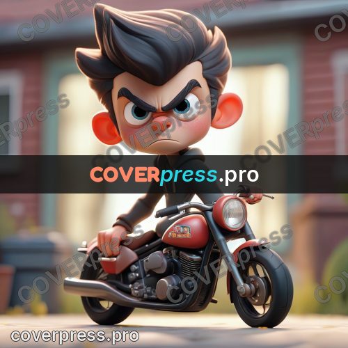 3d character illustration: young man on a red motorcycle