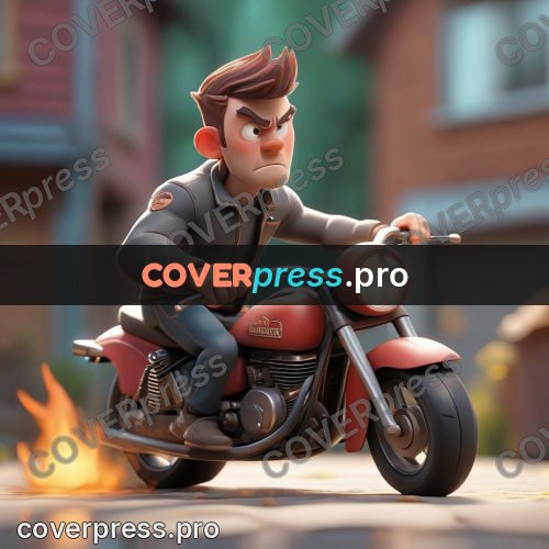 3d character illustration: young man on a red motorcycle