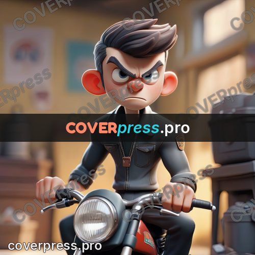 3d character illustration: young man on a red motorcycle