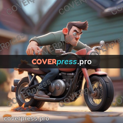 3d character illustration: young man on a red motorcycle
