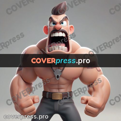 3d character illustration: muscular man shouting with fists