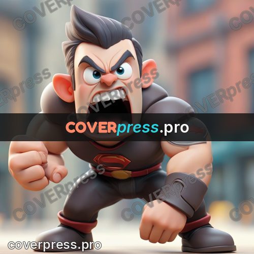 3d character illustration: muscular man shouting with fists